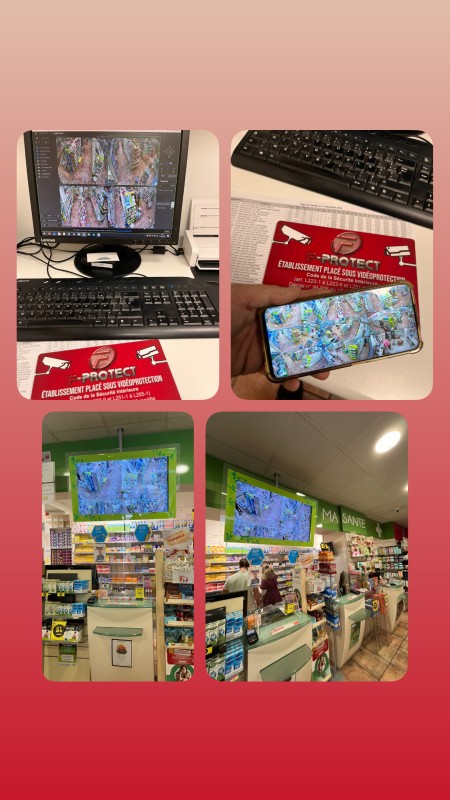  Une installation de caméras filaires pas chères et sans abonnement avec 4 écrans  pour une pharmacie de Miramas